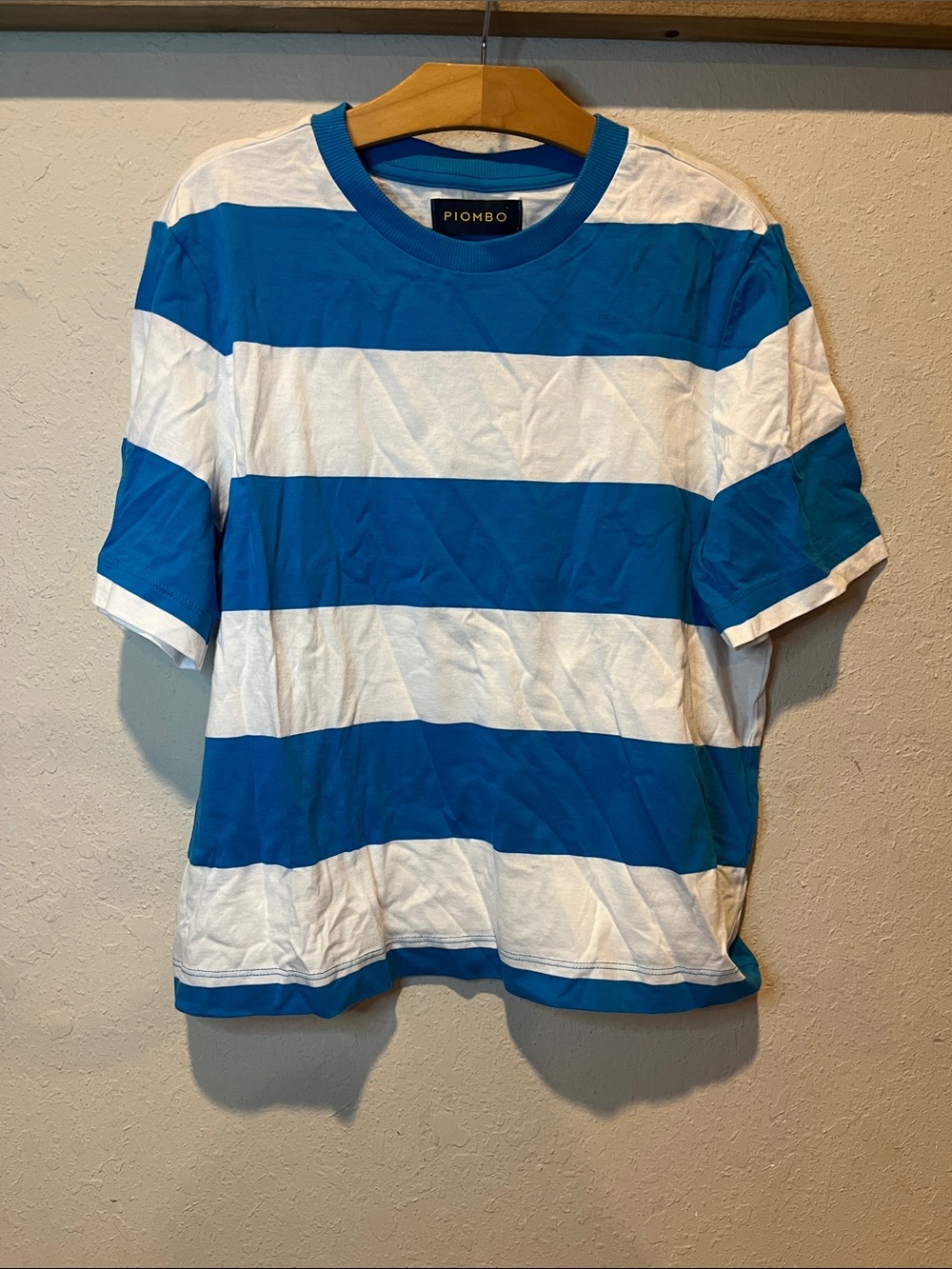 Piombo Blue & White Horizontal Stripe Short Sleeve Cropped Tee size Medium